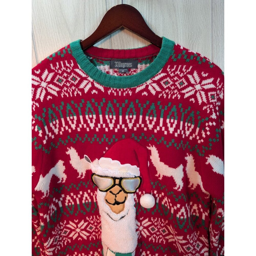33 Degrees Llama Mutli-color Ugly Christmas Sweater Men's Size Medium Sunglasses - Picture 4 of 8